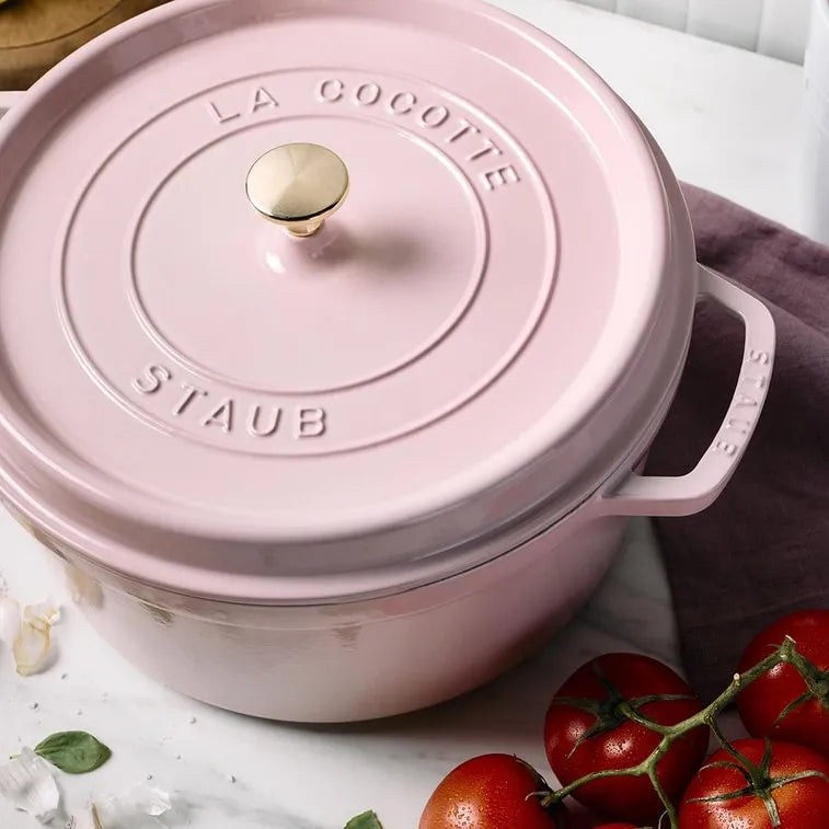 (Bulk price available) STAUB Round Dutch Oven, Enamel - coated Cast - iron with Double Ears, Peony Pink,4QT