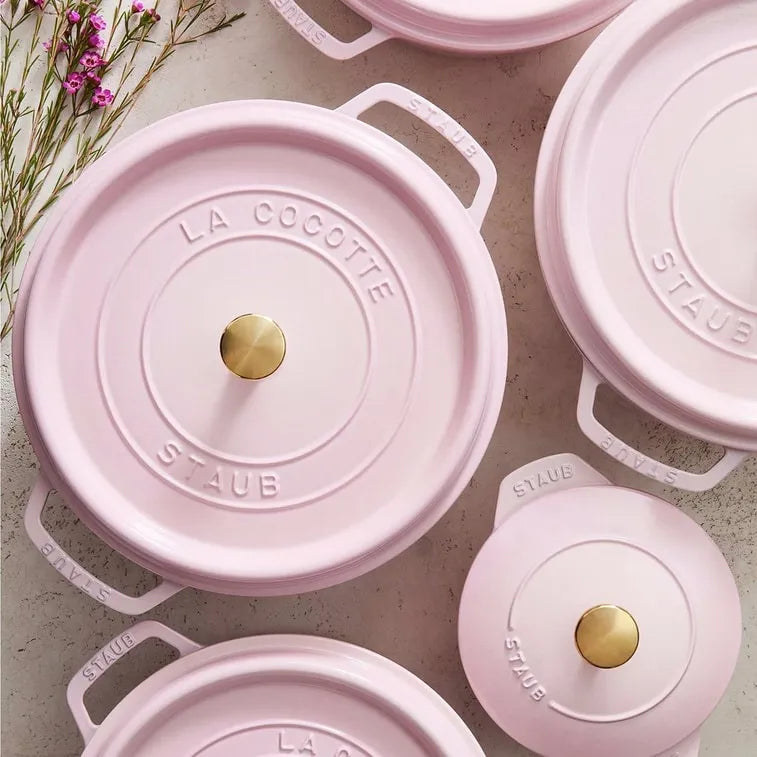 (Bulk price available) STAUB Round Dutch Oven, Enamel - coated Cast - iron with Double Ears, Peony Pink,4QT