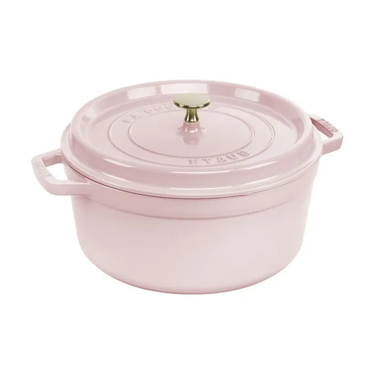(Bulk price available) STAUB Round Dutch Oven, Enamel - coated Cast - iron with Double Ears, Peony Pink,4QT