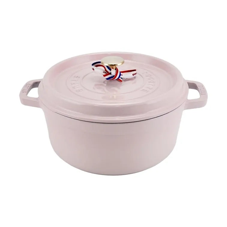 (Bulk price available) STAUB Round Dutch Oven, Enamel - coated Cast - iron with Double Ears, Peony Pink,4QT